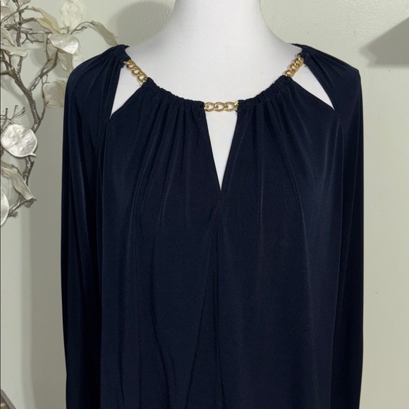 Michael Kors Navy Blouse with Gold Chain Accent - Picture 2 of 4